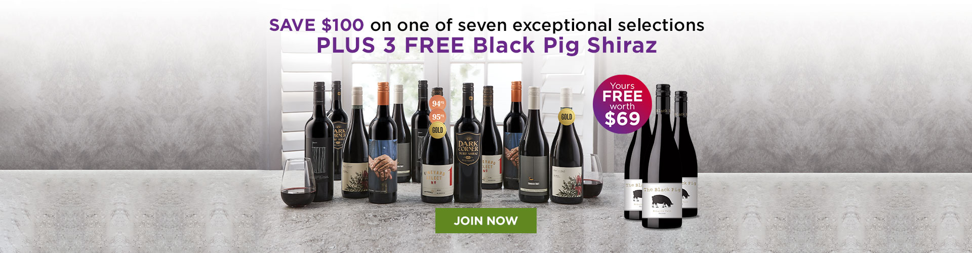 3 FREE Black Pig Shiraz - Save $100